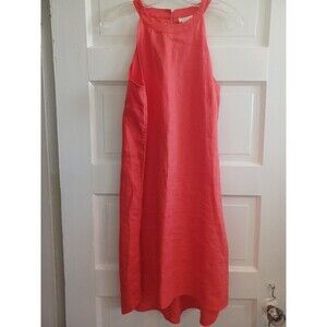 Sigrid Olsen orange linen midi shift dress M cutaway shoulder minimalist classic